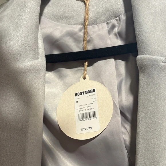 Women's Fringe Suede Cropped Jacket - Light Gray - Picture 2 of 2